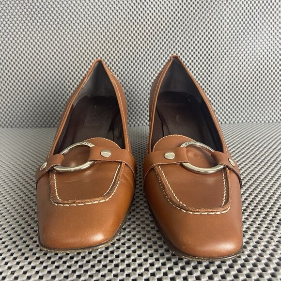 Coach Kitten Heels Womens 10 B Brown Leather Square Toe Made In Italy - Picture 6 of 14